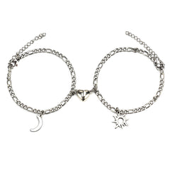 2Pcs Sun Moon Charm Magnet Attraction Stainless Steel Bracelets For Couples Men Women Jewelry Wholesale Valentine's Day Gifts