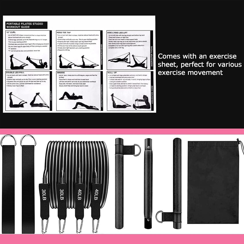 Pilates Bar Suit With Multifunction Resistance Band Pulling Rope Yoga Fitness